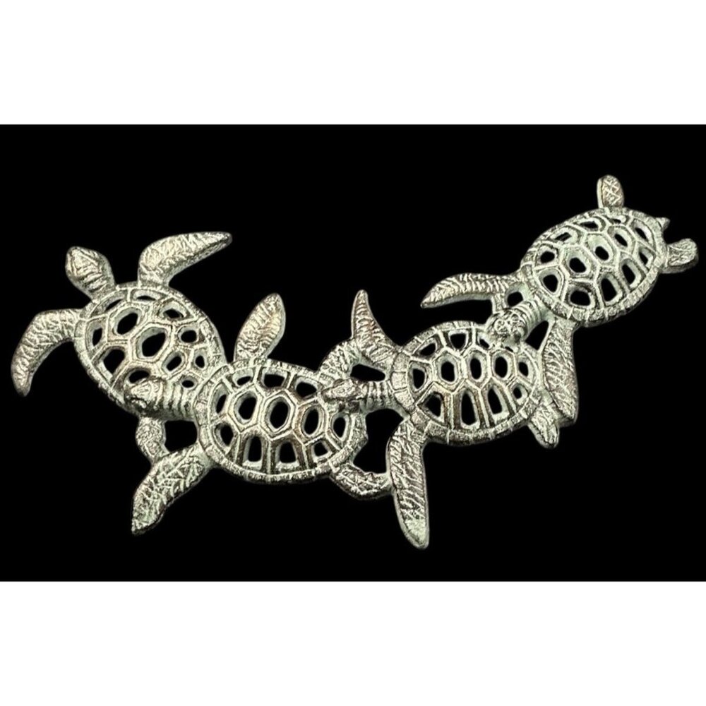 Nautical Cast Iron Sea Turtle Verdigris Wall Hanging Sculpture Decor 15" x 8"